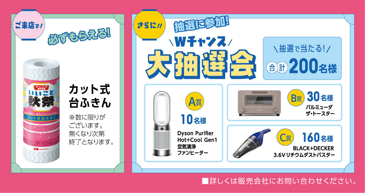 ご来店のみなさまへプレゼント！さらにWチャンス大抽選会